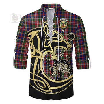 Tartan Vibes Clothing Christie Tartan Ghillie Kilt Shirt with Family Crest Celtic Wolf Style