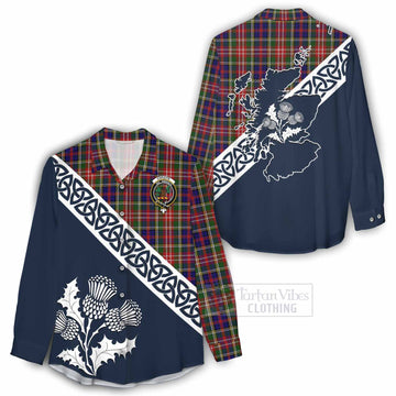 Tartan Vibes Clothing Christie Tartan Women's Casual Shirt Featuring Thistle and Scotland Map