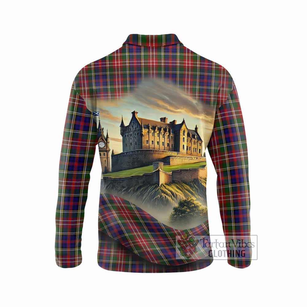 Tartan Vibes Clothing Christie Tartan Family Crest Long Sleeve Polo Shirt with Scottish Ancient Castle Style
