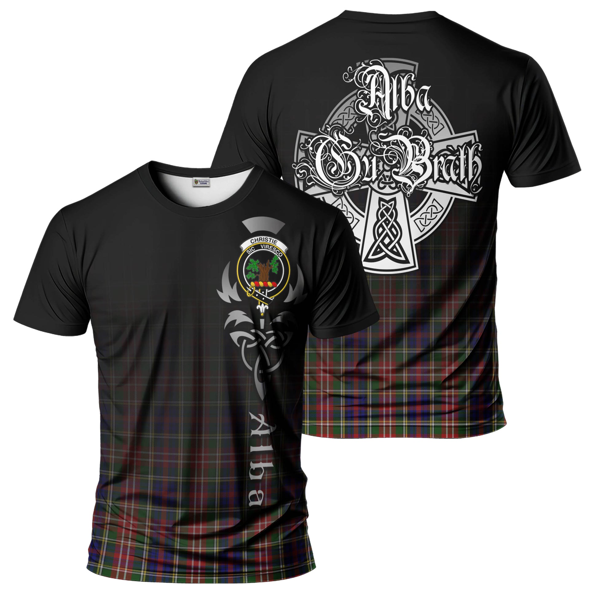 Tartan Vibes Clothing Christie Tartan T-Shirt Featuring Alba Gu Brath Family Crest Celtic Inspired
