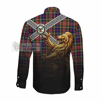 Christie Crest Tartan Long Sleeve Button Shirt with Golden Lion Emblem Celtic Style