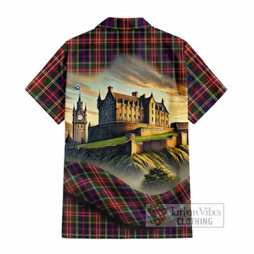 Tartan Vibes Clothing Christie Tartan Family Crest Short Sleeve Button Shirt with Scottish Ancient Castle Style