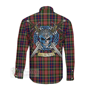 Christie Tartan Long Sleeve Button Shirt with Family Crest Celtic Skull Style