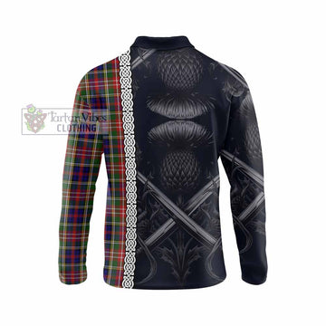 Tartan Vibes Clothing Christie Tartan Long Sleeve Polo Shirt with Family Crest Cross Sword Thistle Celtic Vibes