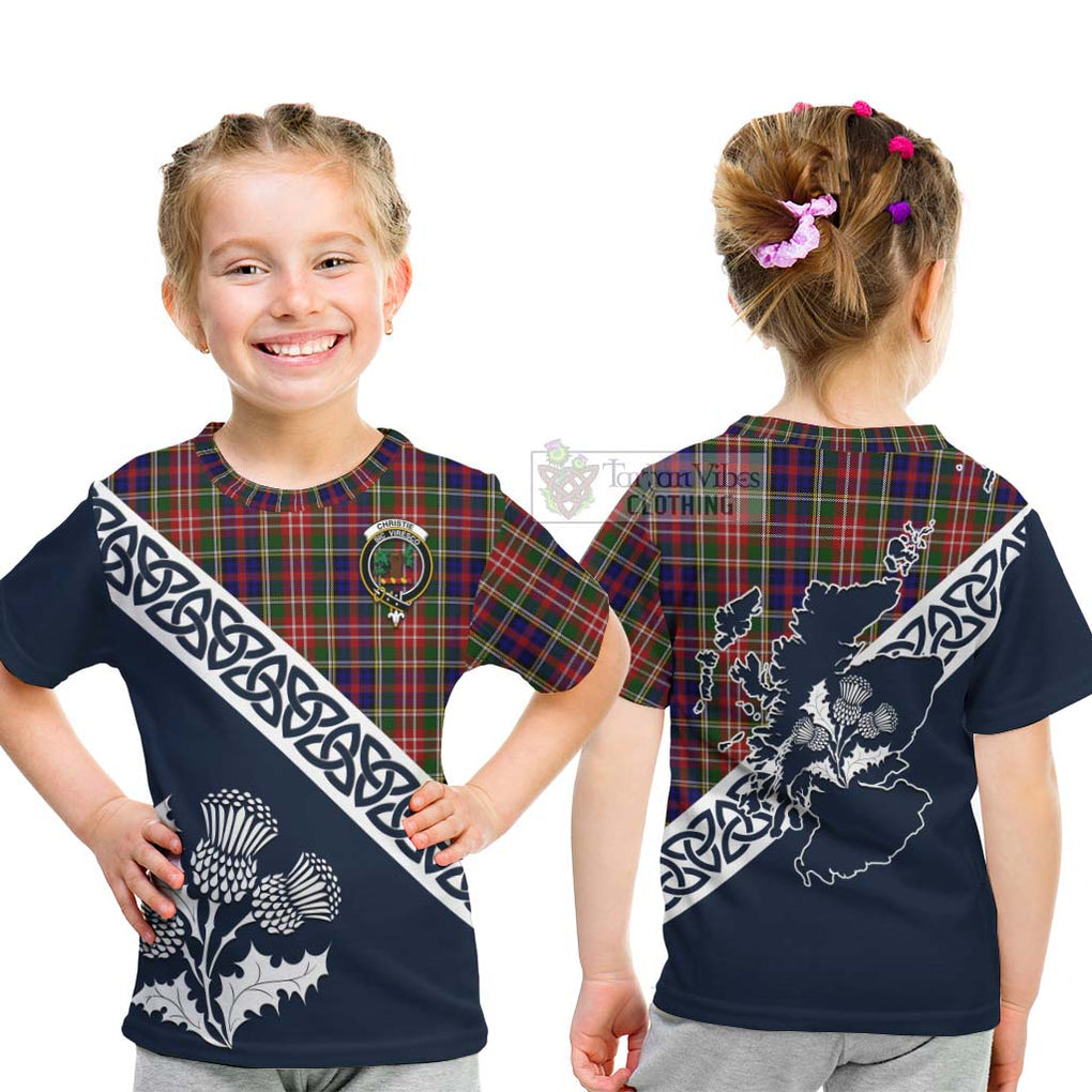 Tartan Vibes Clothing Christie Tartan Kid T-Shirt Featuring Thistle and Scotland Map
