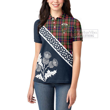 Tartan Vibes Clothing Christie Tartan Women's Polo Shirt Featuring Thistle and Scotland Map
