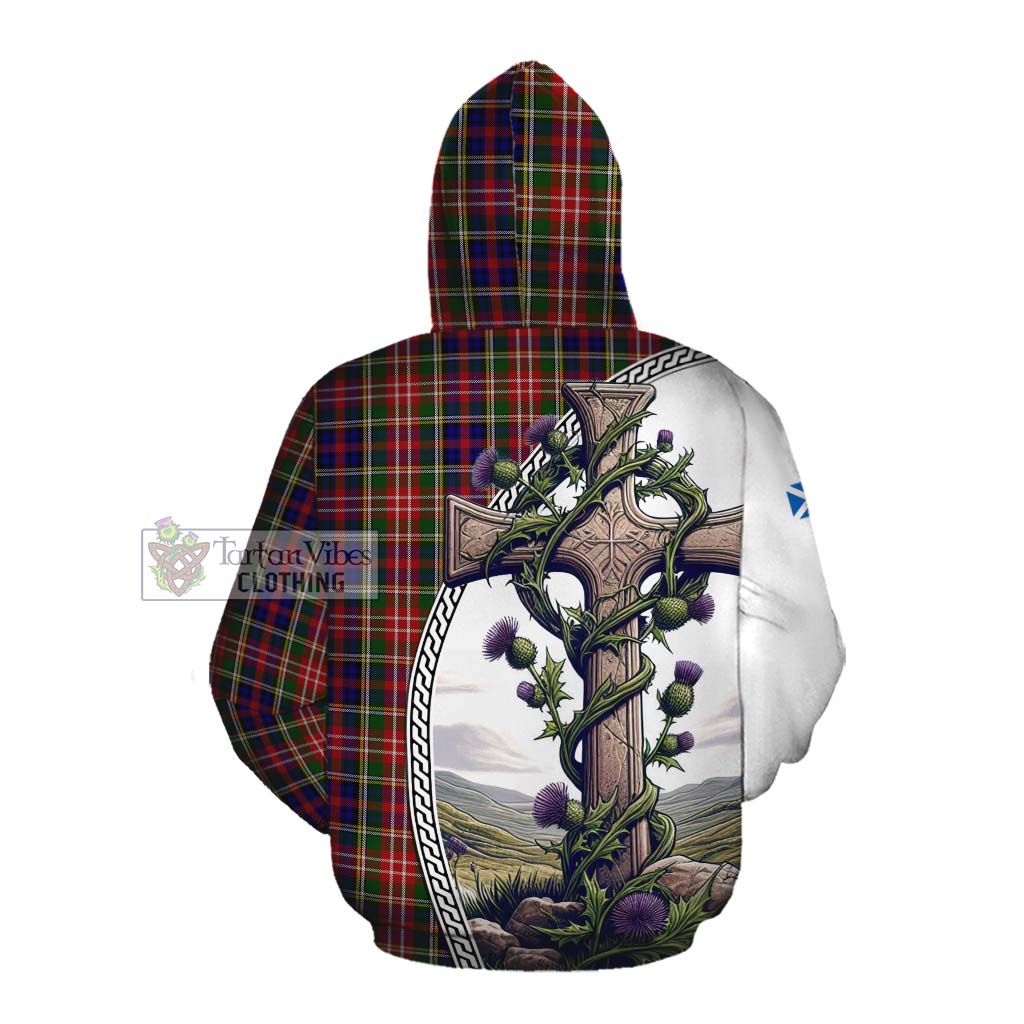 Tartan Vibes Clothing Christie Tartan Cotton Hoodie with Family Crest and St. Andrew's Cross Accented by Thistle Vines
