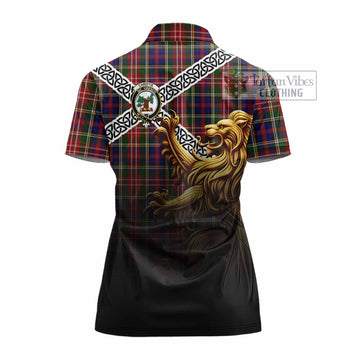Tartan Vibes Clothing Christie Crest Tartan Women's Polo Shirt with Golden Lion Emblem Celtic Style