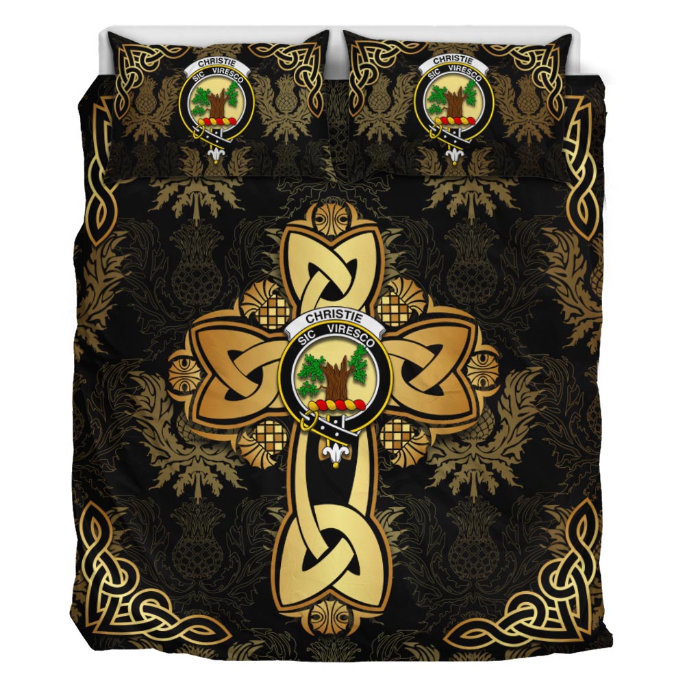 Christie Clan Bedding Sets Gold Thistle Celtic Style - Tartanvibesclothing