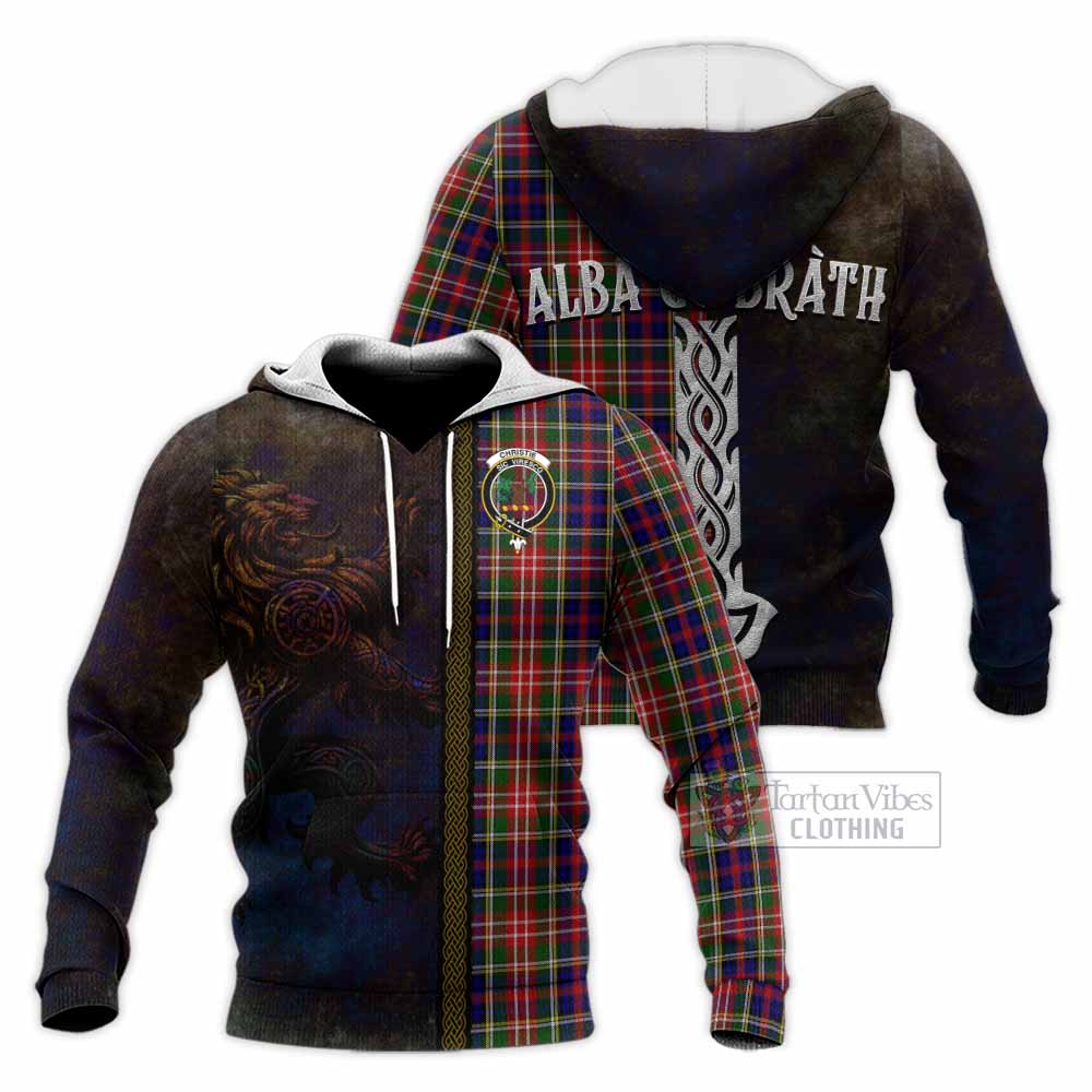 Tartan Vibes Clothing Christie Tartan Family Crest Knitted Hoodie Alba Gu Brath Be Brave Lion Ancient Style