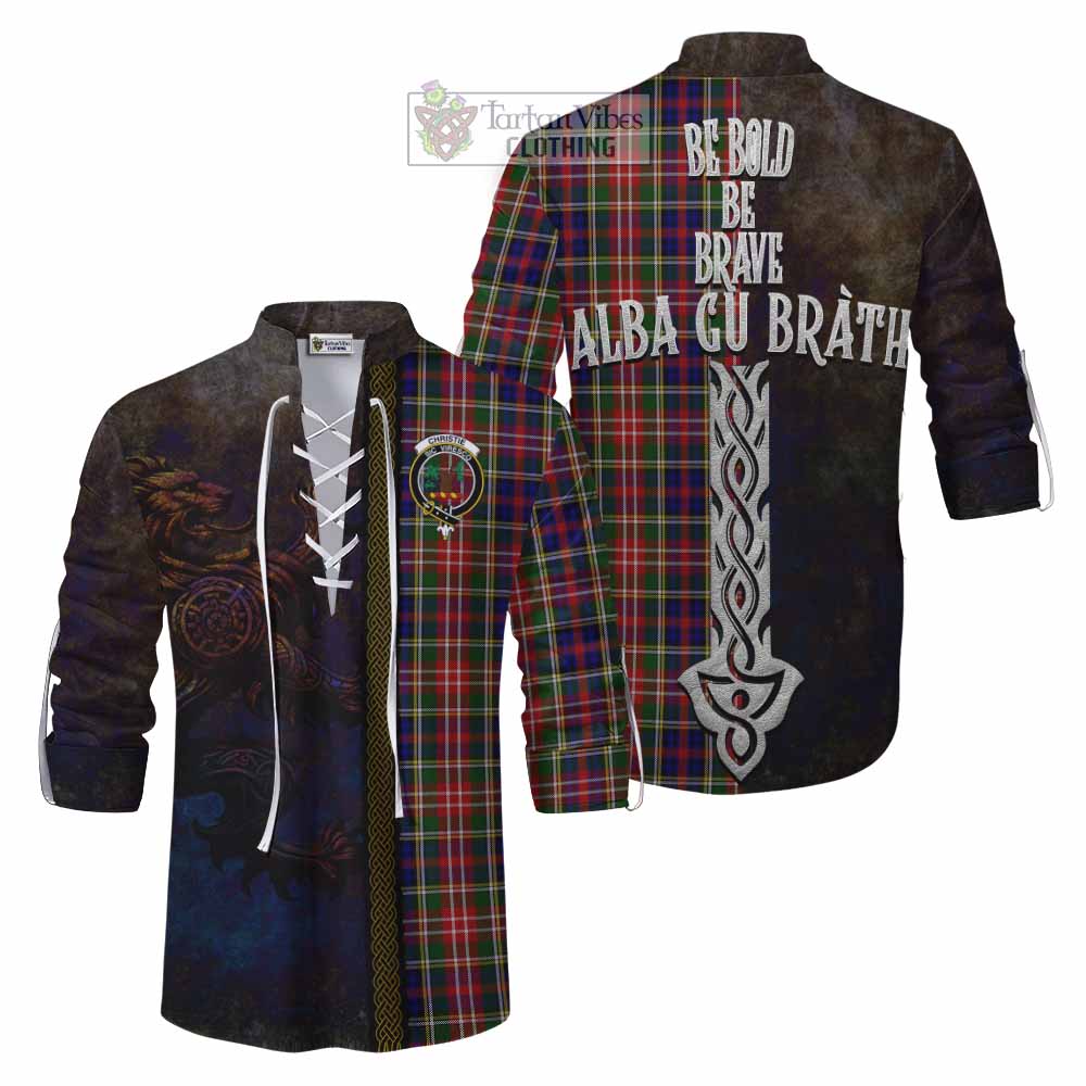 Tartan Vibes Clothing Christie Tartan Family Crest Ghillie Kilt Shirt Alba Gu Brath Be Brave Lion Ancient Style