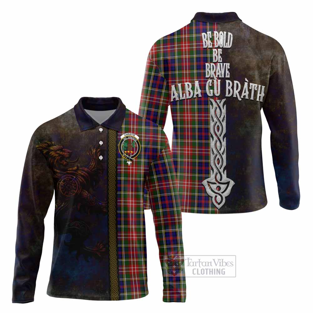 Tartan Vibes Clothing Christie Tartan Family Crest Long Sleeve Polo Shirt Alba Gu Brath Be Brave Lion Ancient Style