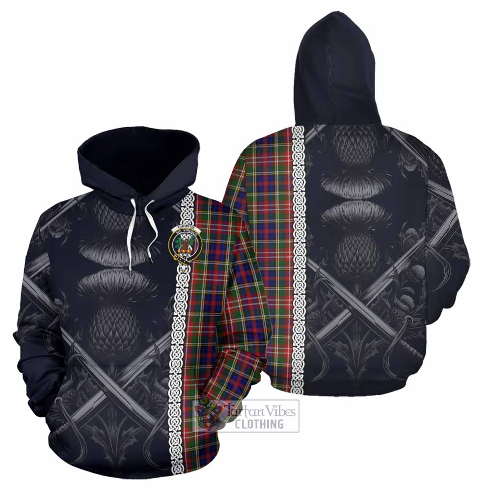 Tartan Vibes Clothing Christie Tartan Hoodie with Family Crest Cross Sword Thistle Celtic Vibes