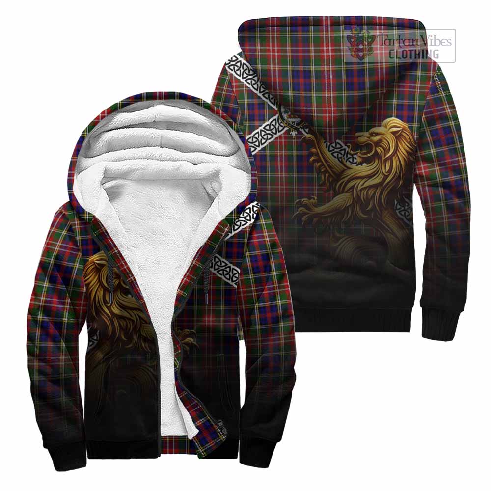 Tartan Vibes Clothing Christie Crest Tartan Sherpa Hoodie with Golden Lion Emblem Celtic Style