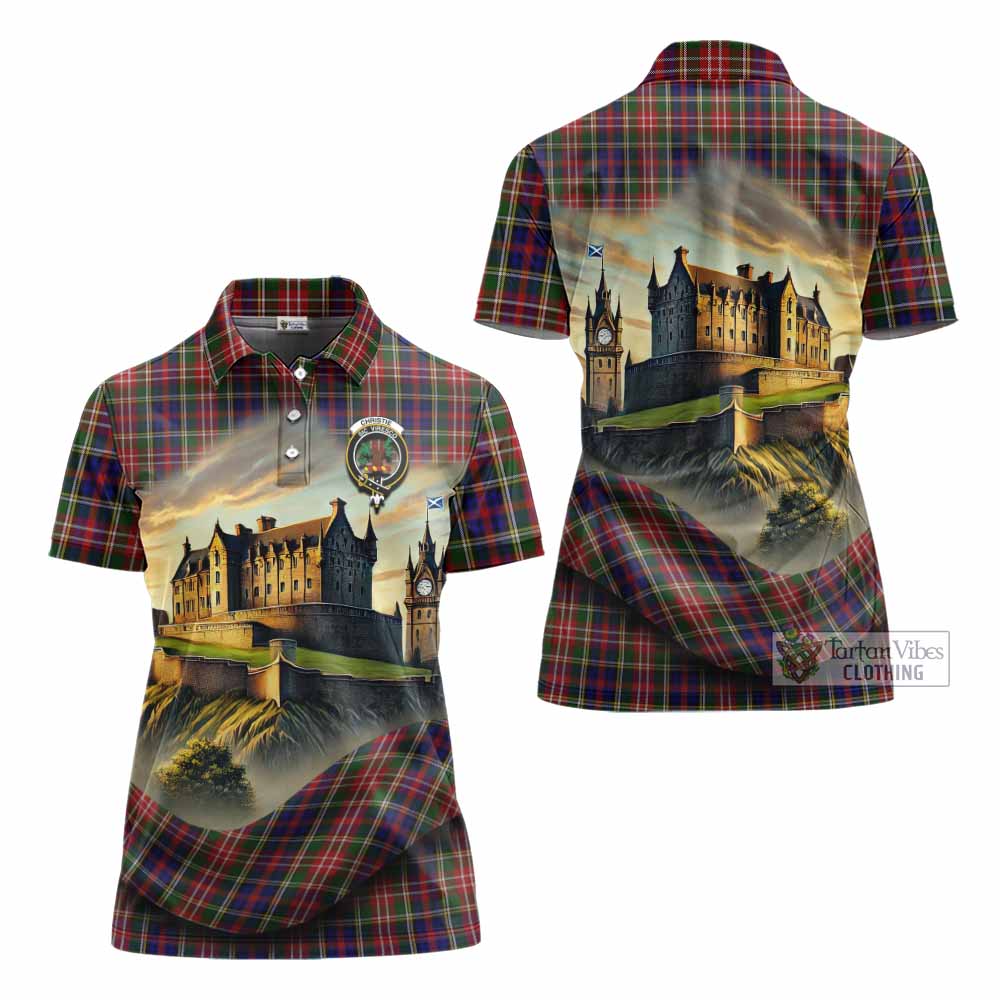 Tartan Vibes Clothing Christie Tartan Family Crest Women's Polo Shirt with Scottish Ancient Castle Stype