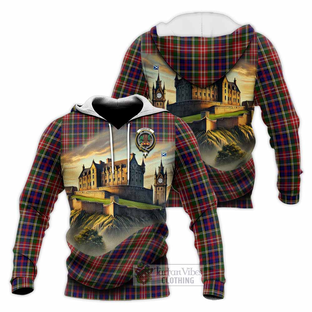 Tartan Vibes Clothing Christie Tartan Family Crest Knitted Hoodie with Scottish Ancient Castle Style