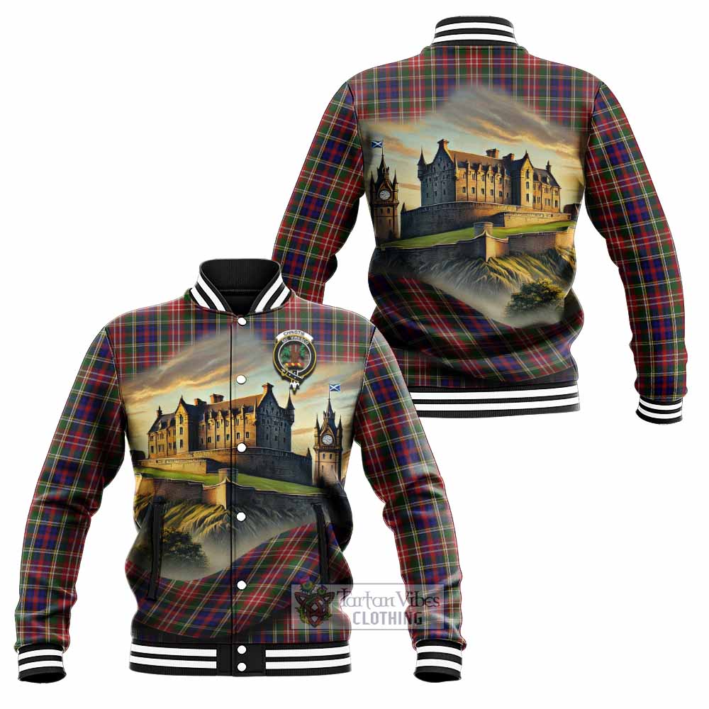 Tartan Vibes Clothing Christie Tartan Family Crest Baseball Jacket with Scottish Ancient Castle Style