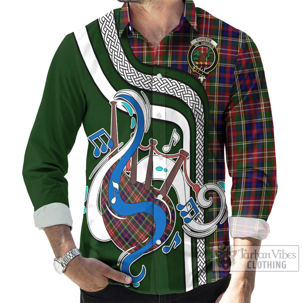 Christie Tartan Long Sleeve Button Shirt with Epic Bagpipe Style - Tartanvibesclothing Shop