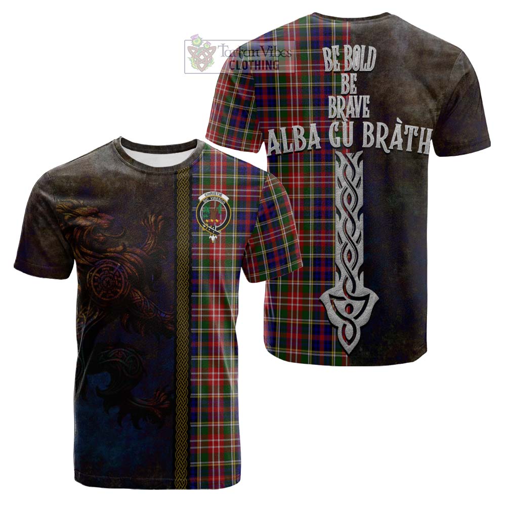 Tartan Vibes Clothing Christie Tartan Family Crest Cotton T-shirt Alba Gu Brath Be Brave Lion Ancient Style