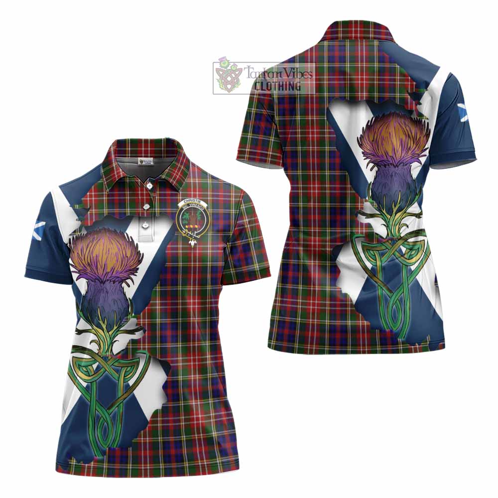 Tartan Vibes Clothing Christie Tartan Family Crest Women's Polo Shirt Scottish Thistle Celtic Inspired