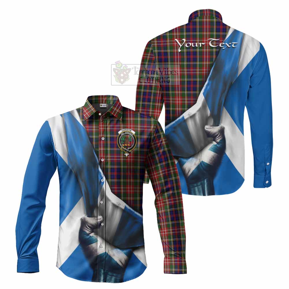 Tartan Vibes Clothing Christie Tartan Long Sleeve Button Shirt with Family Crest Scotland Patriotic Style