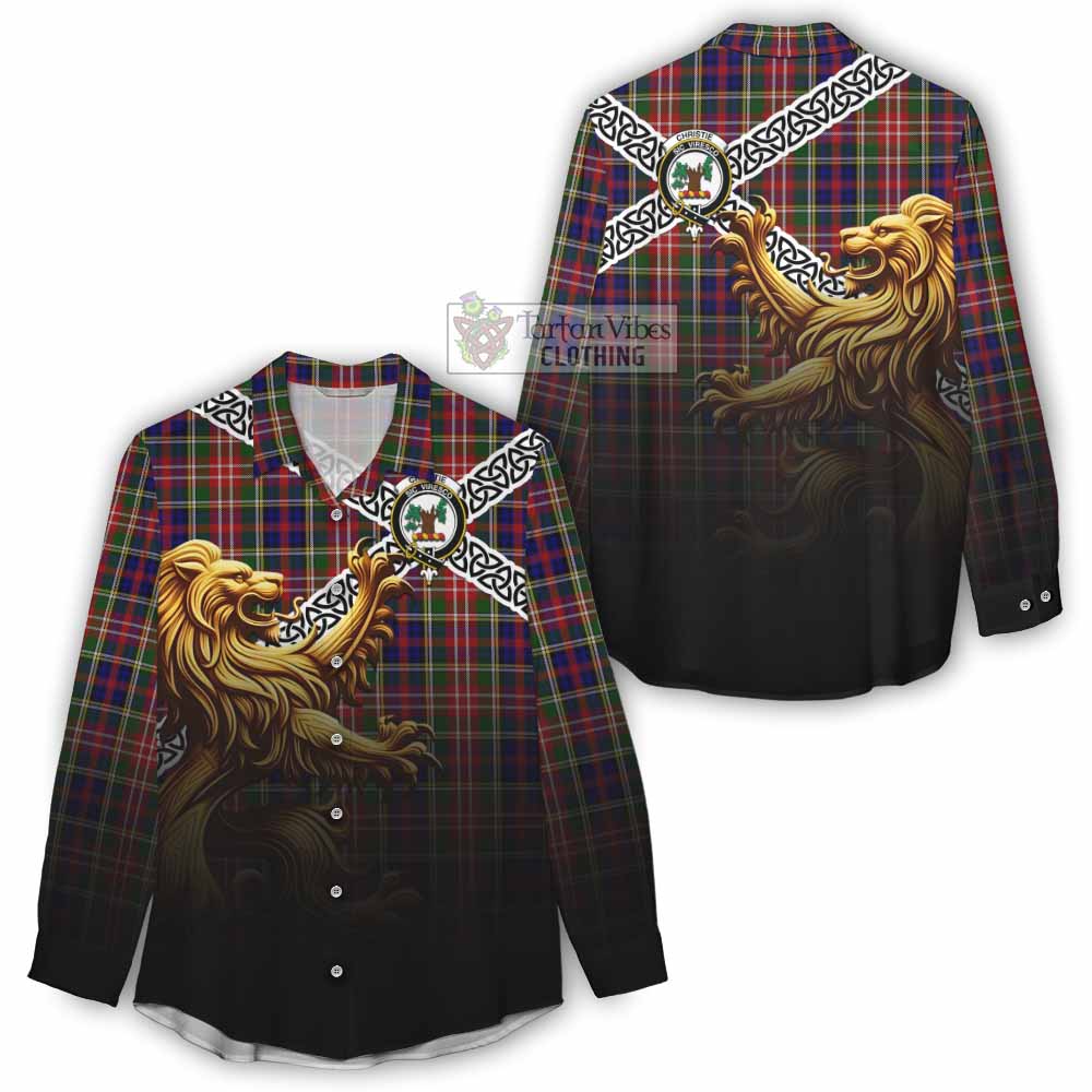 Tartan Vibes Clothing Christie Crest Tartan Women's Casual Shirt with Golden Lion Emblem Celtic Style