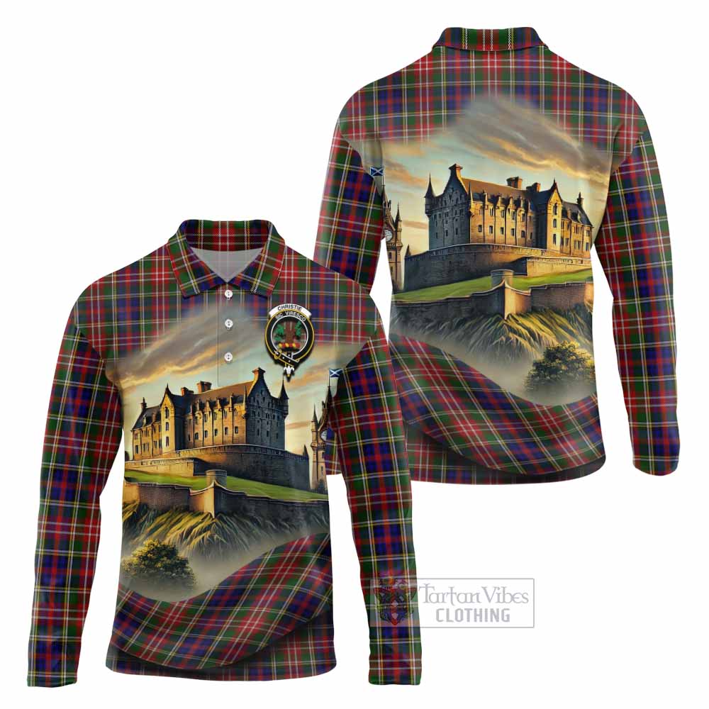 Tartan Vibes Clothing Christie Tartan Family Crest Long Sleeve Polo Shirt with Scottish Ancient Castle Style