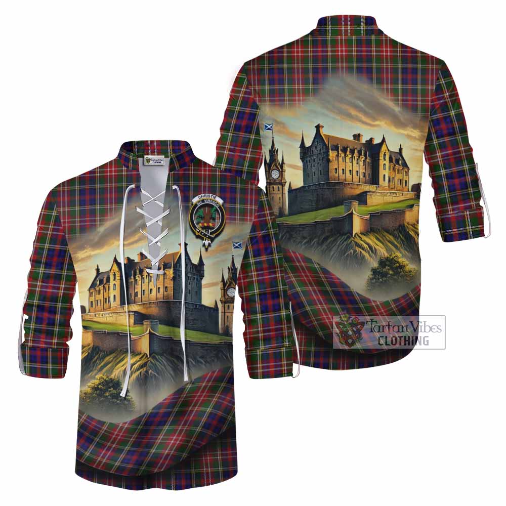 Tartan Vibes Clothing Christie Tartan Family Crest Ghillie Kilt Shirt with Scottish Ancient Castle Style