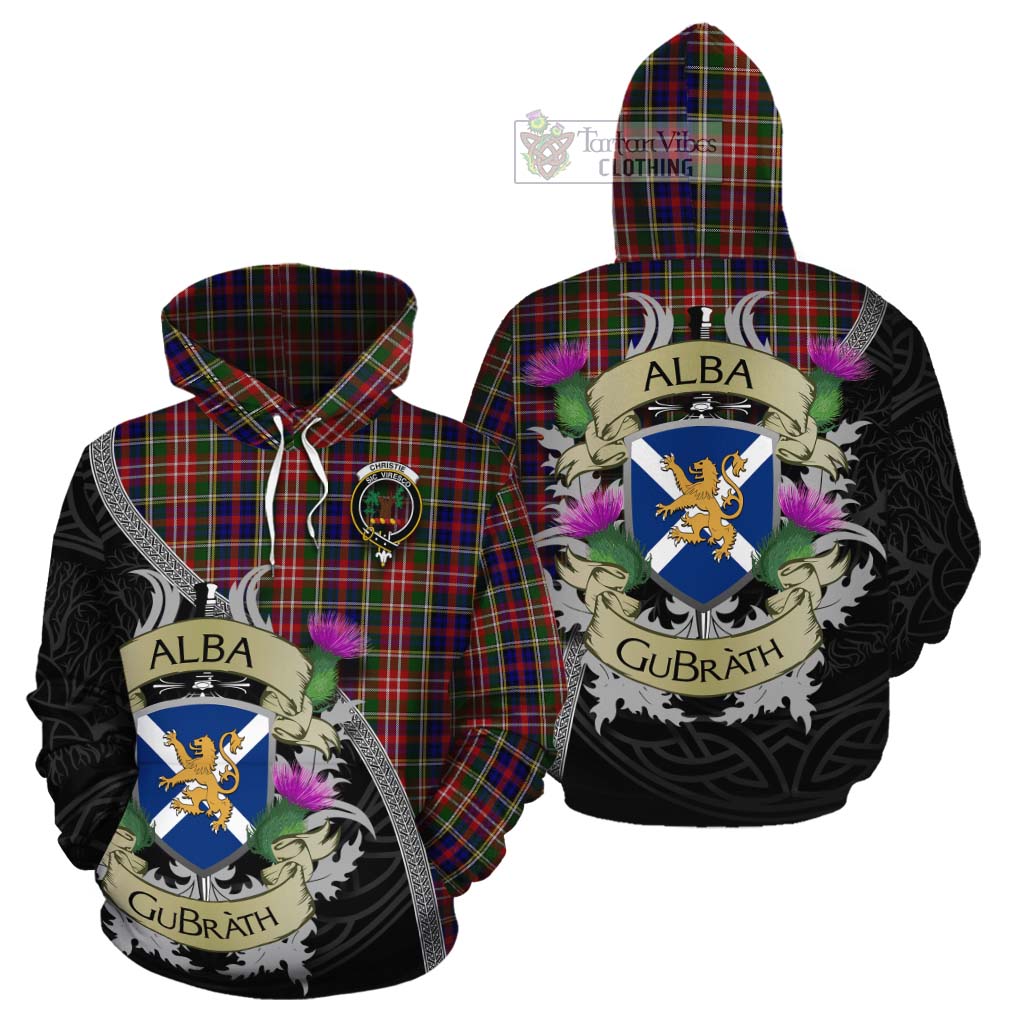 Tartan Vibes Clothing Christie Tartan Family Crest Cotton Hoodie Lion Rampant Royal Thistle Shield Celtic Inspired