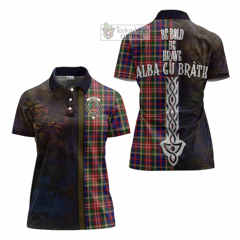Tartan Vibes Clothing Christie Tartan Family Crest Women's Polo Shirt Alba Gu Brath Be Brave Lion Ancient Style