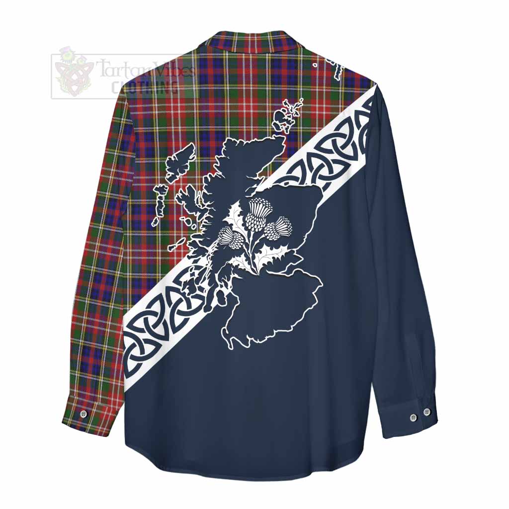 Tartan Vibes Clothing Christie Tartan Women's Casual Shirt Featuring Thistle and Scotland Map