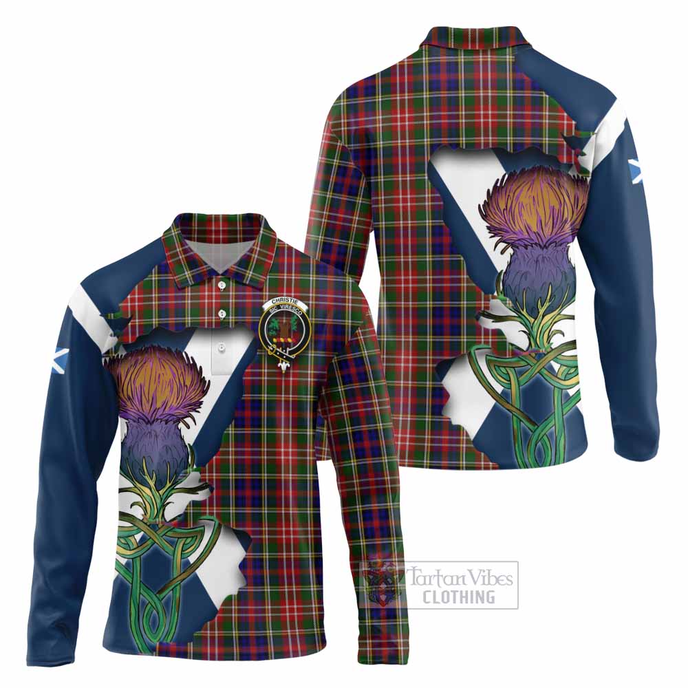 Tartan Vibes Clothing Christie Tartan Family Crest Long Sleeve Polo Shirt Scottish Thistle Celtic Inspired