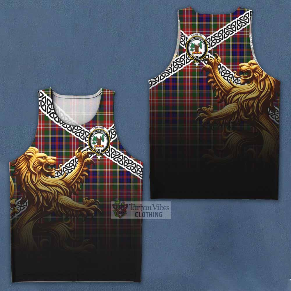 Tartan Vibes Clothing Christie Crest Tartan Men's Tank Top with Golden Lion Emblem Celtic Style