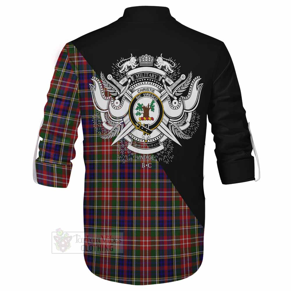 Tartan Vibes Clothing Christie Tartan Ghillie Kilt Shirt with Family Crest and Military Logo Style