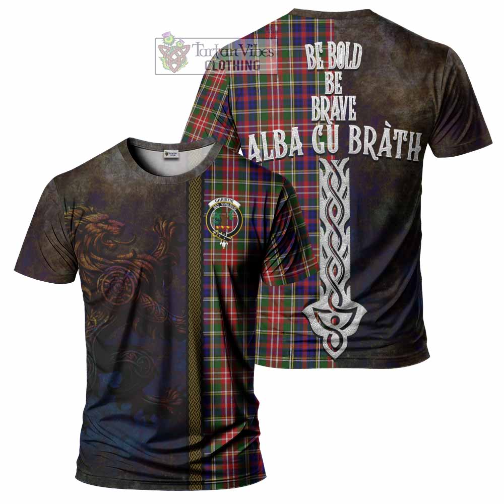Tartan Vibes Clothing Christie Tartan Family Crest T-Shirt Alba Gu Brath Be Brave Lion Ancient Style