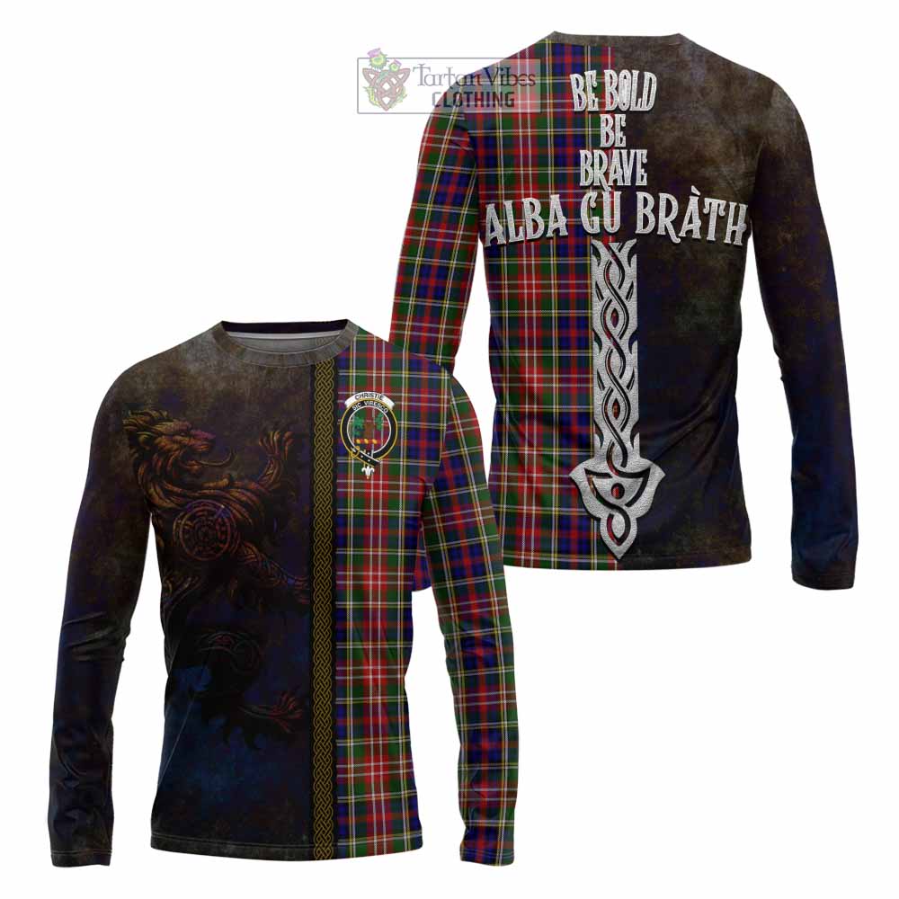 Tartan Vibes Clothing Christie Tartan Family Crest Long Sleeve T-Shirt Alba Gu Brath Be Brave Lion Ancient Style