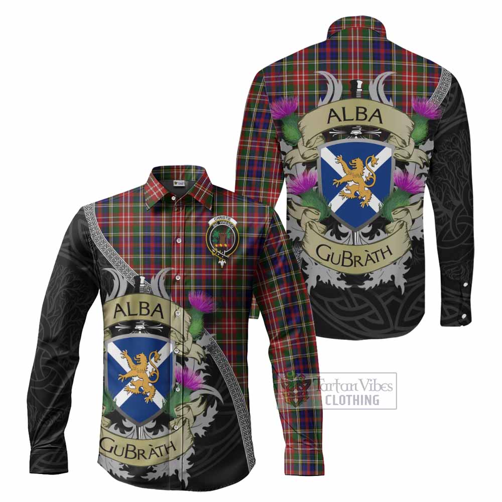 Tartan Vibes Clothing Christie Tartan Family Crest Long Sleeve Button Shirt Lion Rampant Royal Thistle Shield Celtic Inspired