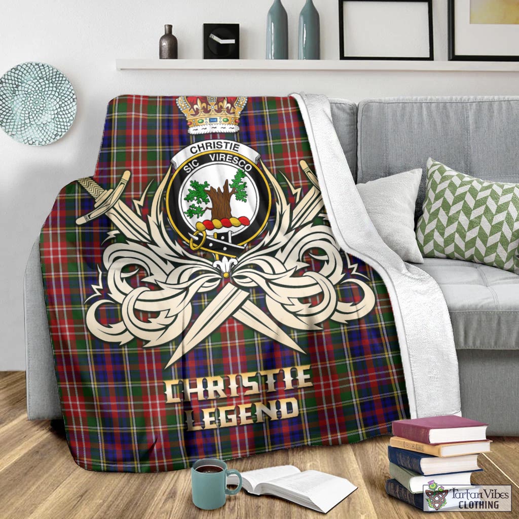 Tartan Vibes Clothing Christie Tartan Blanket with Clan Crest and the Golden Sword of Courageous Legacy