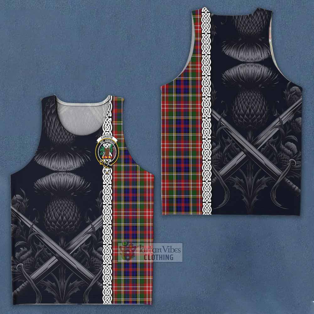 Tartan Vibes Clothing Christie Tartan Men's Tank Top with Family Crest Cross Sword Thistle Celtic Vibes