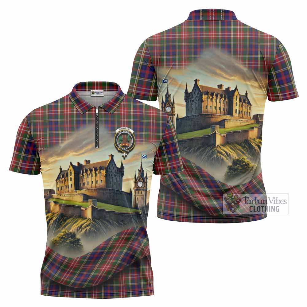 Tartan Vibes Clothing Christie Tartan Family Crest Zipper Polo Shirt with Scottish Ancient Castle Stype