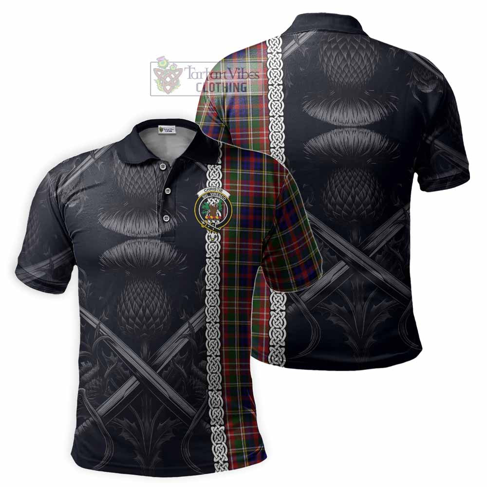 Tartan Vibes Clothing Christie Tartan Polo Shirt with Family Crest Cross Sword Thistle Celtic Vibes