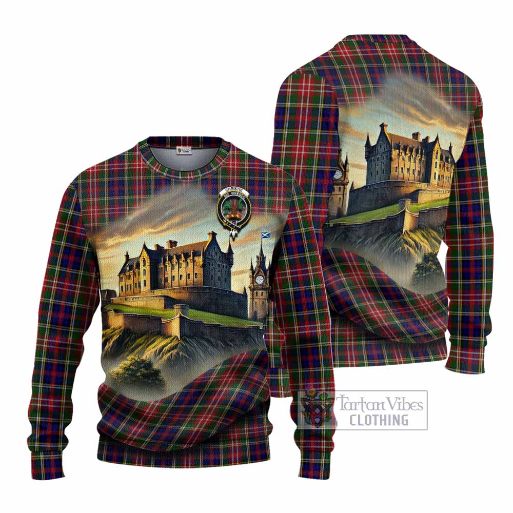 Tartan Vibes Clothing Christie Tartan Family Crest Knitted Sweater with Scottish Ancient Castle Style