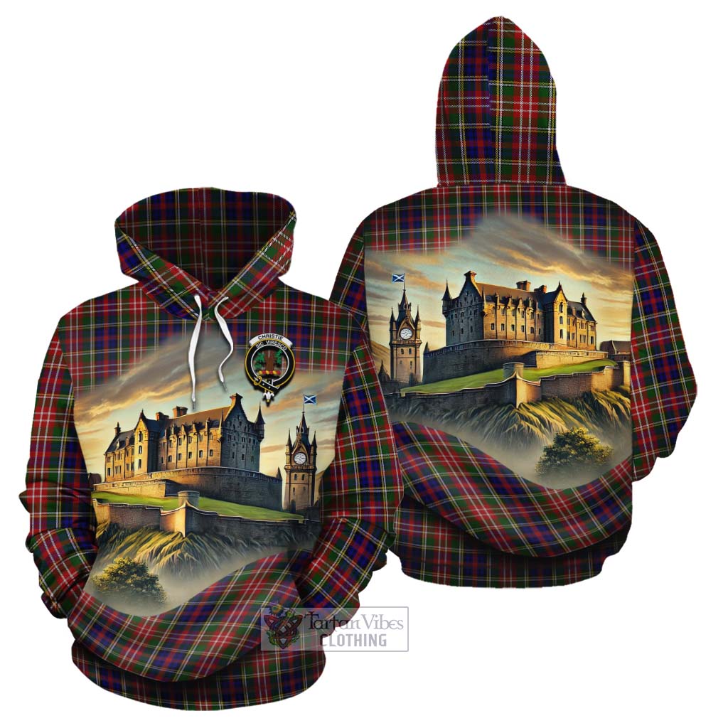 Tartan Vibes Clothing Christie Tartan Family Crest Cotton Hoodie with Scottish Ancient Castle Style