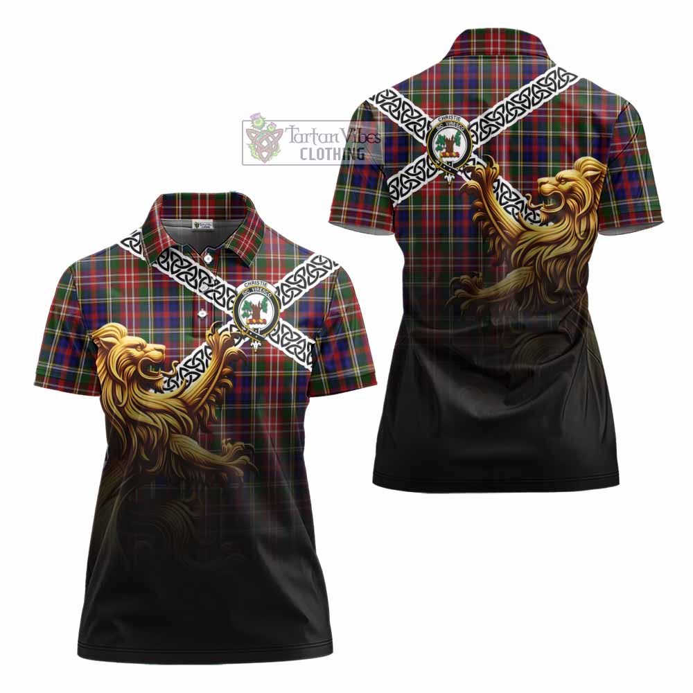 Tartan Vibes Clothing Christie Crest Tartan Women's Polo Shirt with Golden Lion Emblem Celtic Style