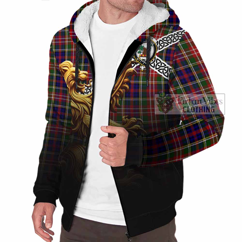Tartan Vibes Clothing Christie Crest Tartan Sherpa Hoodie with Golden Lion Emblem Celtic Style