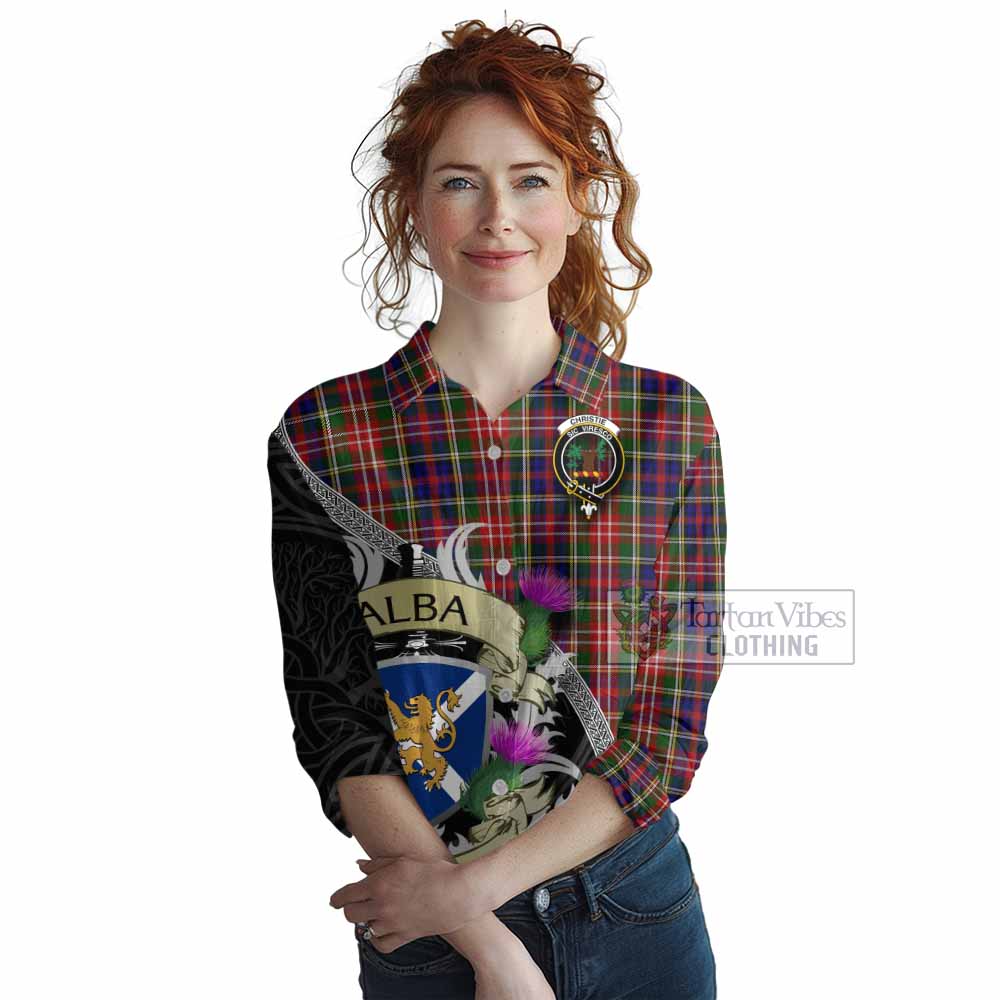 Tartan Vibes Clothing Christie Tartan Family Crest Women's Casual Shirt Lion Rampant Royal Thistle Shield Celtic Inspired