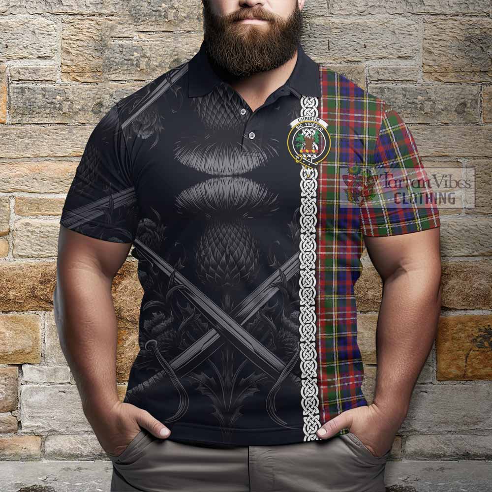 Tartan Vibes Clothing Christie Tartan Polo Shirt with Family Crest Cross Sword Thistle Celtic Vibes