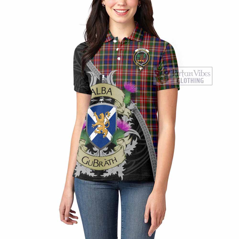 Tartan Vibes Clothing Christie Tartan Family Crest Women's Polo Shirt Lion Rampant Royal Thistle Shield Celtic Inspired