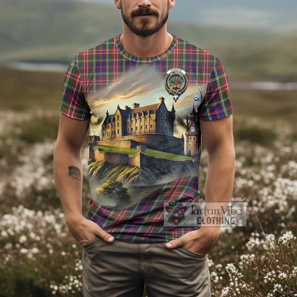 Tartan Vibes Clothing Christie Tartan Family Crest T-Shirt with Scottish Ancient Castle Stype