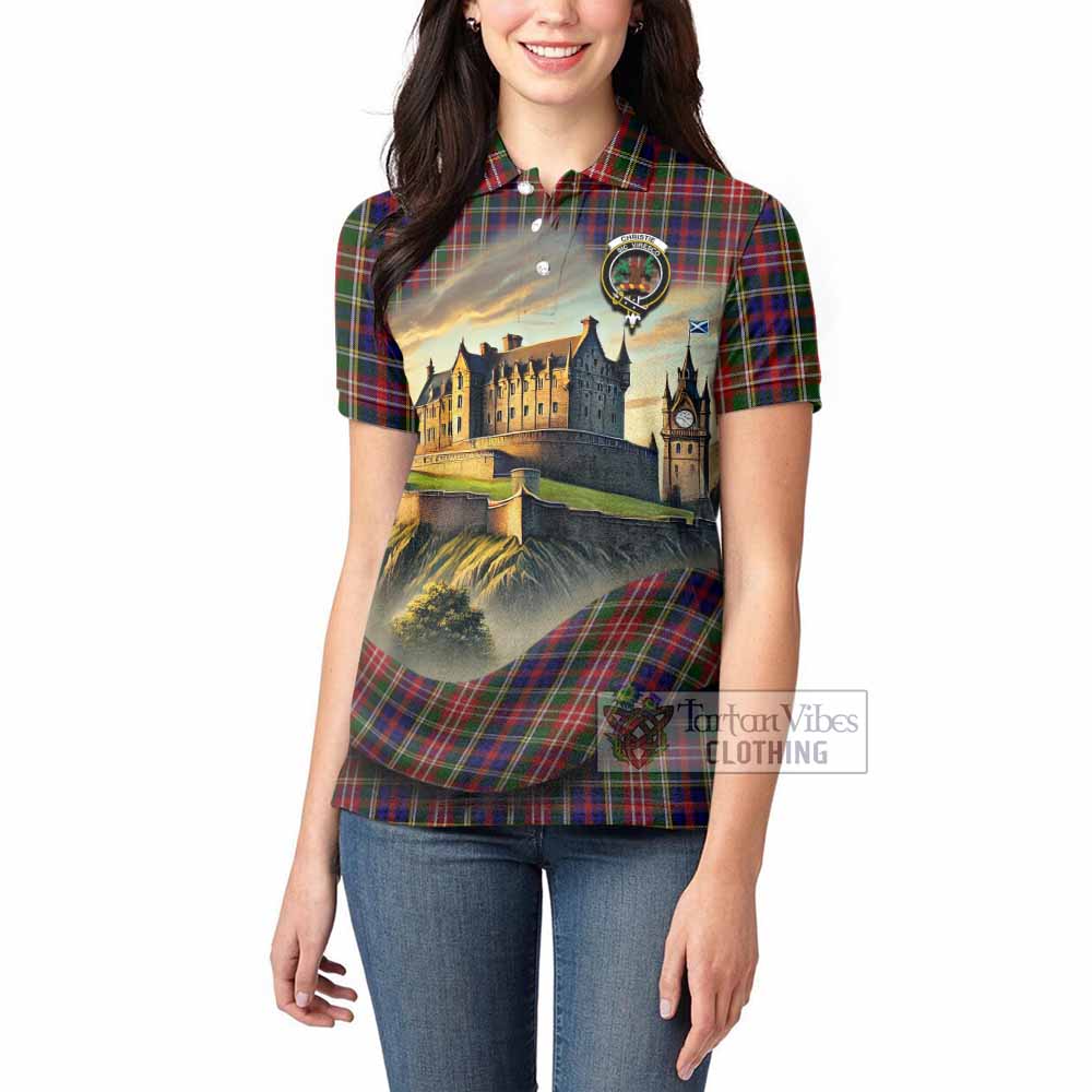 Tartan Vibes Clothing Christie Tartan Family Crest Women's Polo Shirt with Scottish Ancient Castle Stype